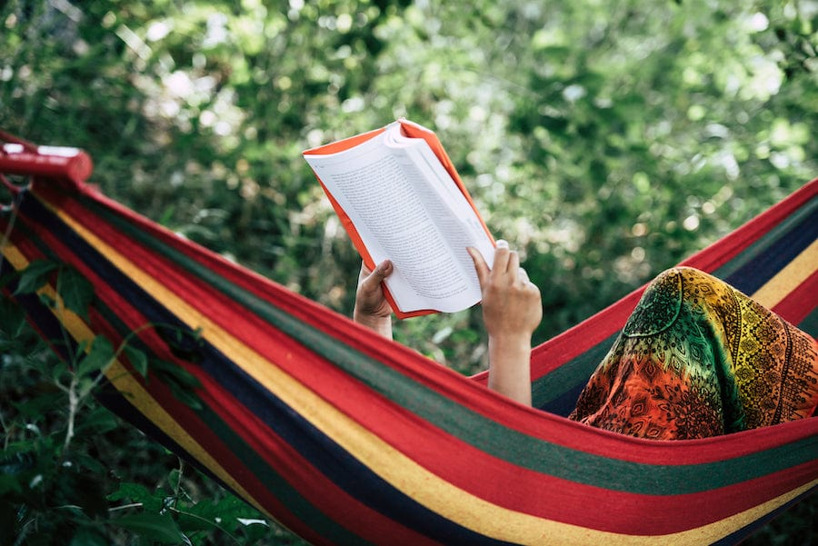 Reading in a hammock