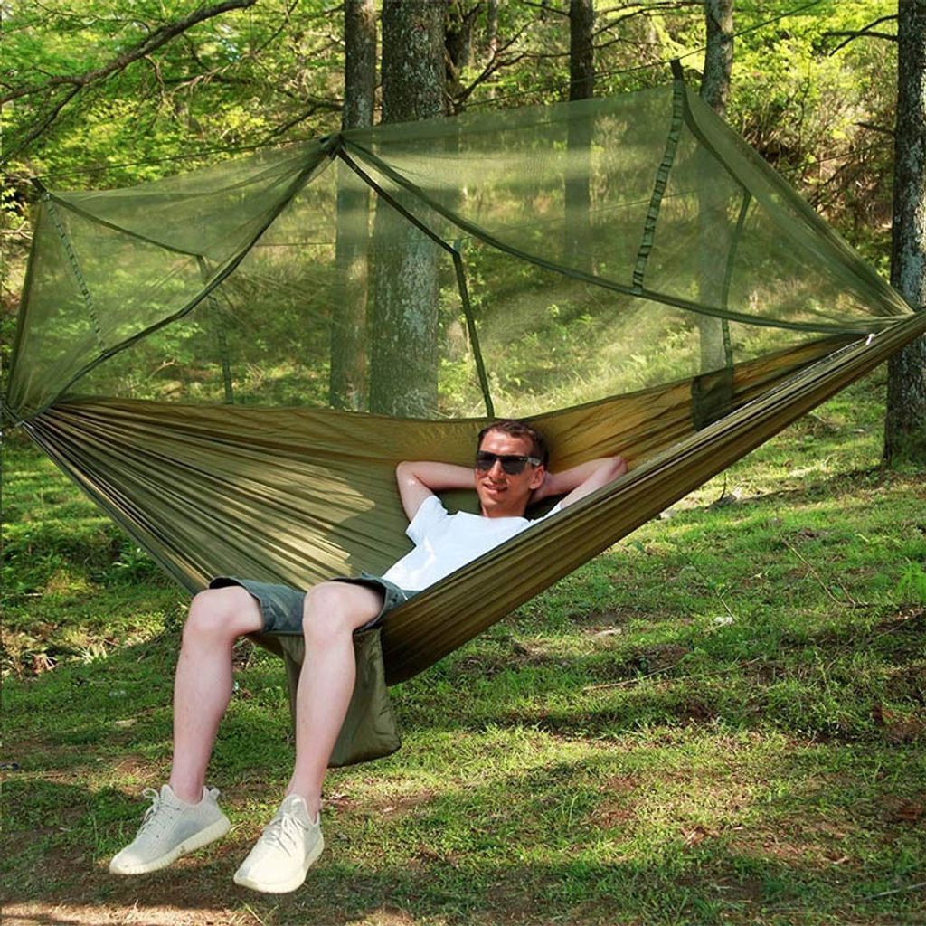 Outdoor mosquito-proof hammock in the backyard