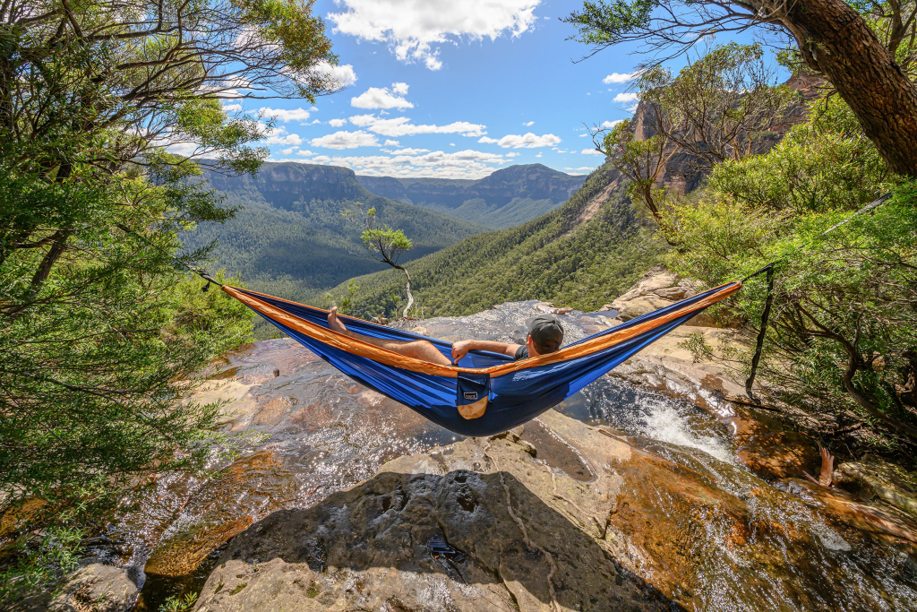 Taking a nap in a hammock on the mountaintop