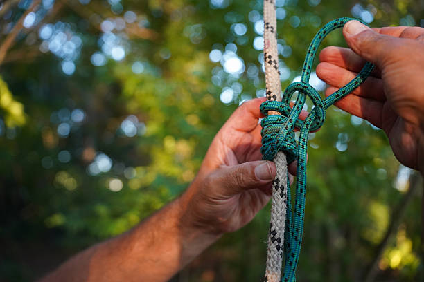 winding rope figure 8 technique hands close up climbing camping cordage